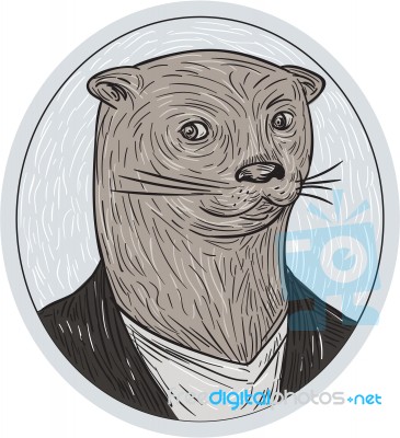 Otter Head Blazer Shirt Oval Drawing Stock Image