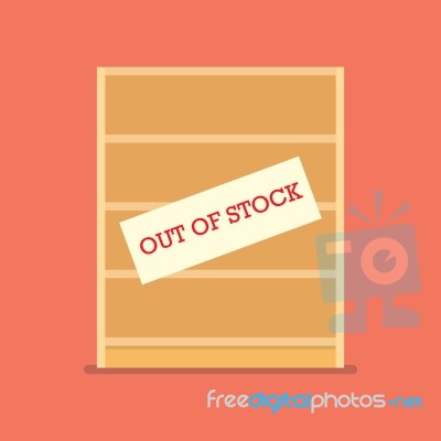 Out Of Stock Sign On Wooden Shelves Stock Image