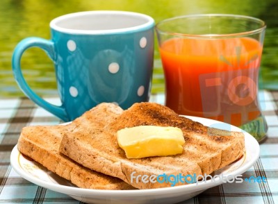 Outdoor Breakfast Toast Showing Meal Time And Breaks Stock Photo