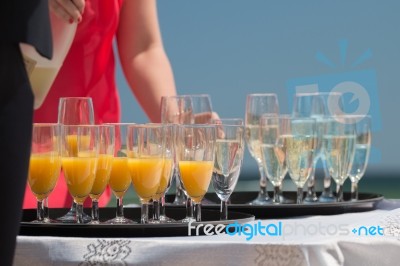 Outdoor Champagne And Juice Stock Photo