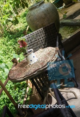 Outdoor Furniture Set For Afternoon Drink Stock Photo