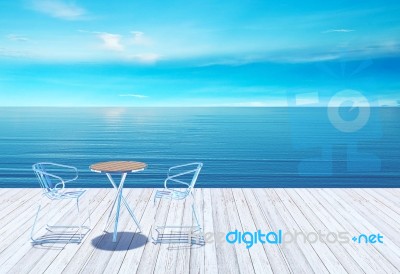 Outdoor Terrace With Table And Chairs Over Sea Stock Image