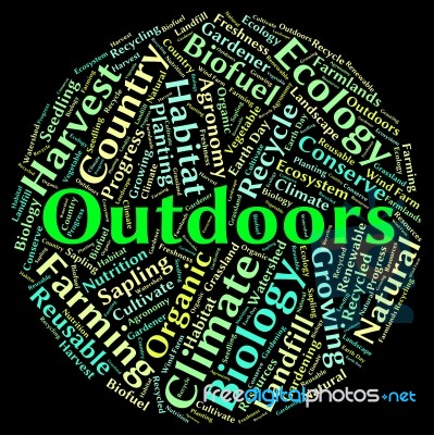 Outdoors Word Showing Country Meadows And Countryside Stock Image