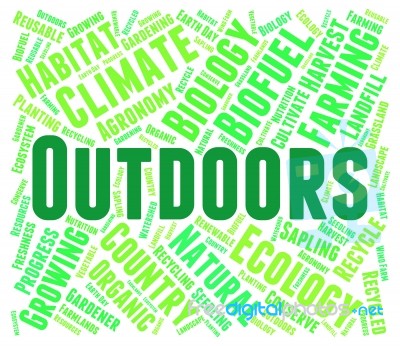 Outdoors Word Shows Picturesque Words And Nature Stock Image