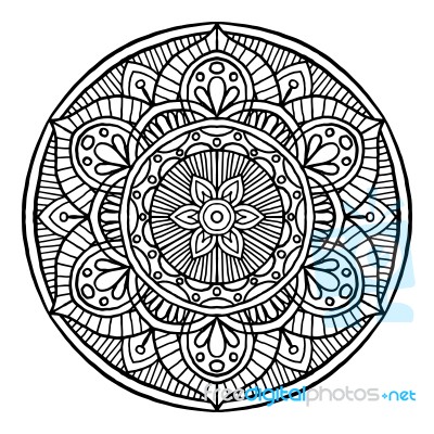 Outline Mandala Decorative Round Ornament, Hand Drawn Style - Ve… Stock Image