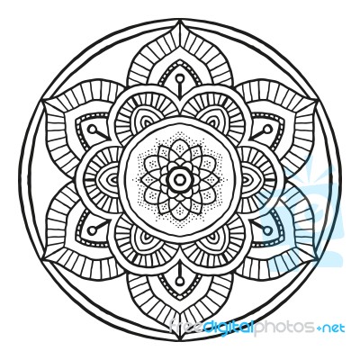 Outline Mandala Decorative Round Ornament, Hand Drawn Style - Ve… Stock Image