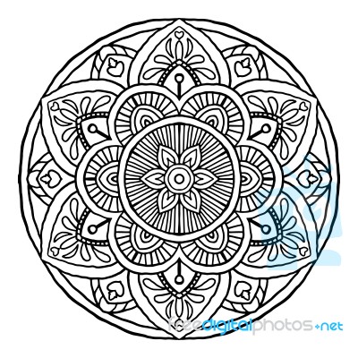 Outline Mandala Decorative Round Ornament, Hand Drawn Style - Ve… Stock Image