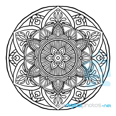 Outline Mandala Decorative Round Ornament, Hand Drawn Style - Ve… Stock Image