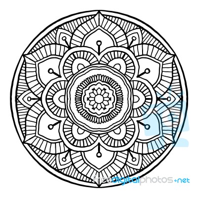 Outline Mandala Decorative Round Ornament, Hand Drawn Style - Ve… Stock Image