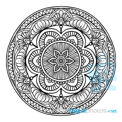 Outline Mandala Decorative Round Ornament, Hand Drawn Style - Ve… Stock Image