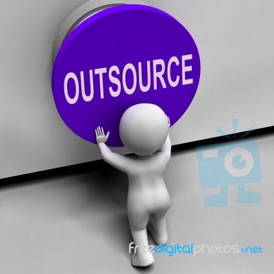 Outsource Button Means Freelancer Or Independent Worker Stock Image