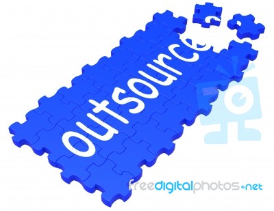 Outsource Puzzle Showing Subcontract And Employment Stock Image