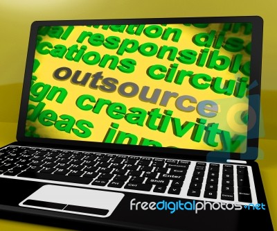 Outsource Screen Means Contract Out To Freelancer Stock Image