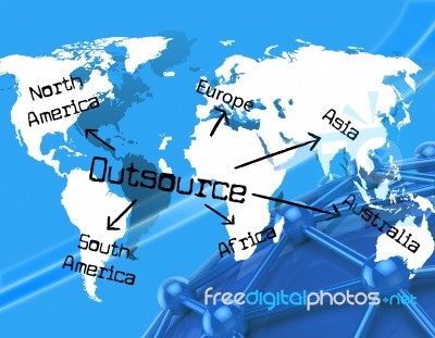 Outsource Worldwide Indicates Independent Contractor And Earth Stock Image