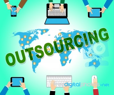Outsourcing Online Represents Web Site And Contractor Stock Image