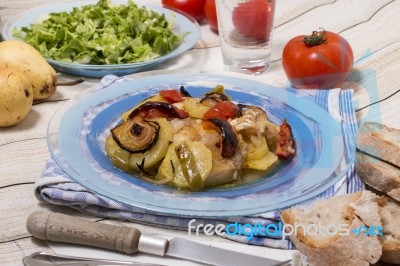 Oven Codfish With Potatoes Meal Stock Photo