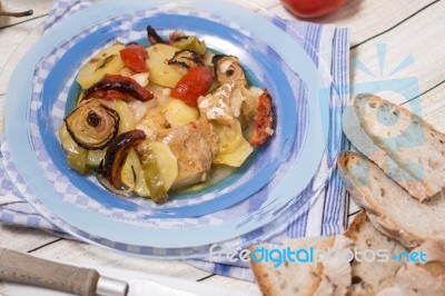 Oven Codfish With Potatoes Meal Stock Photo