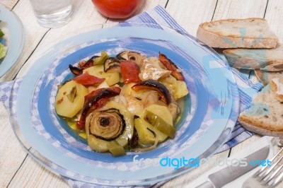 Oven Codfish With Potatoes Meal Stock Photo