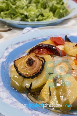 Oven Codfish With Potatoes Meal Stock Photo