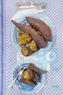 Oven Sweet Potatoes Stock Photo