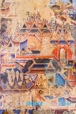 Over 100 Year Old Mural Paintings In Thailand Stock Photo