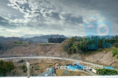 Overcast Landscape With Mountain And Road Stock Photo