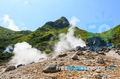 Owakudani Valley ( Volcanic Valley With Active Sulphur And Hot S… Stock Photo