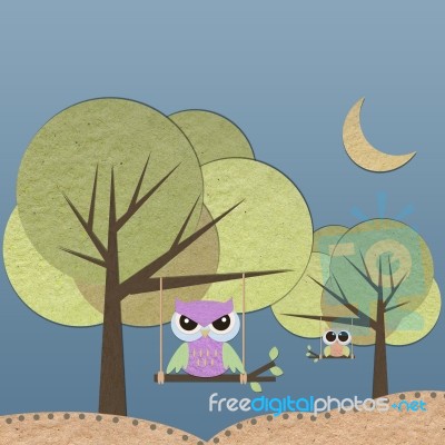 Owl Bird On Tree Paper Craft Stock Image