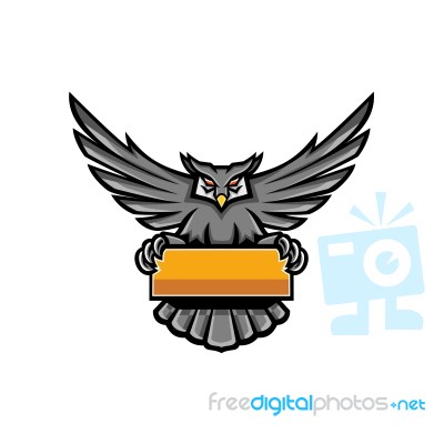 Owl Holding Banner Mascot Stock Image