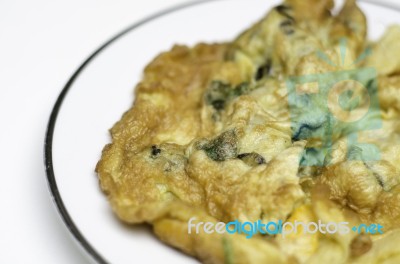 Oyster Omelet Fire With Egg Stock Photo