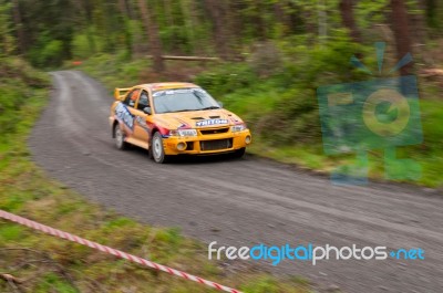 P. Barrett Driving Mitsubishi Evo Stock Photo