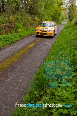 P. Barrett Driving Mitsubishi Evo Stock Photo