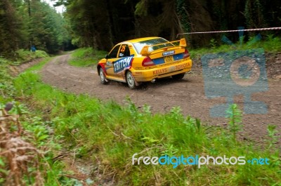 P. Barrett Driving Mitsubishi Evo Stock Photo