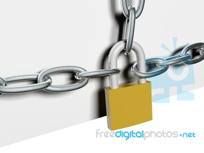 Padlock Locked With Steel Chain Stock Photo