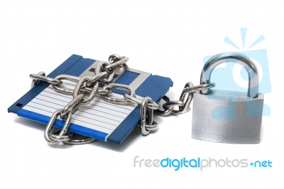 Padlock With Floppy Disk Stock Photo