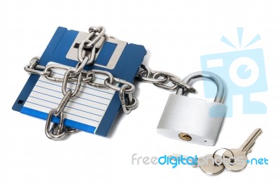 Padlock With Floppy Disk Stock Photo