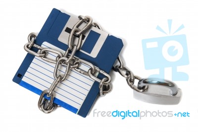 Padlock With Floppy Disk Stock Photo