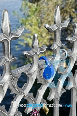 Padlocks On The Railings Of The Charles Bridge In Prague Stock Photo