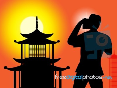 Pagoda Photographer Indicates Orient Chinese And Photographers Stock Image