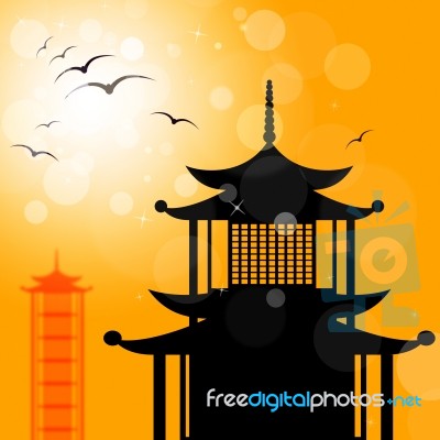 Pagoda Silhouette Indicates Religion Asia And Oriental Stock Image