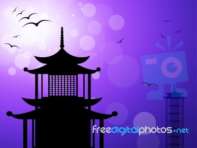 Pagoda Silhouette Represents Religious Temple And Worship Stock Image