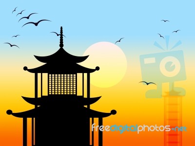 Pagoda Silhouette Represents Zen Japanese And Profile Stock Image