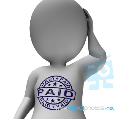 Paid Stamp On Man Showing Invoice Payment Confirmation Stock Image