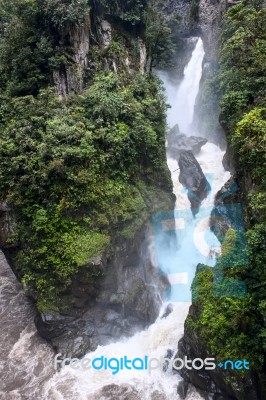 Pailon Del Diablo - Mountain River And Waterfall In The Andes. B… Stock Photo