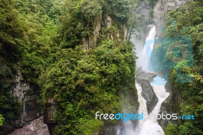 Pailon Del Diablo - Mountain River And Waterfall In The Andes. B… Stock Photo