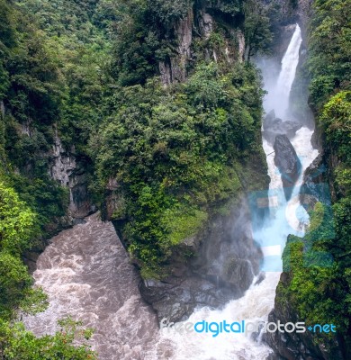 Pailon Del Diablo - Mountain River And Waterfall In The Andes. B… Stock Photo