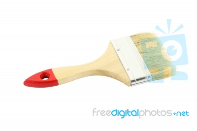 Paint Brush Wooden Handle On White Background Stock Photo