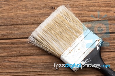 Paint Brushes Tool Equipment Background Wood Teak Still Life Stock Photo