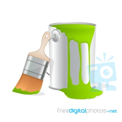 Paint Bucket With Brush Stock Image