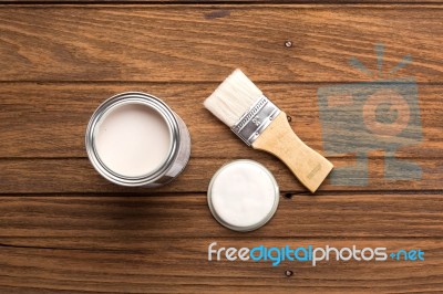 Paintbrush Wood Coating Tool Equipment Wood Teak Still Life Background Stock Photo